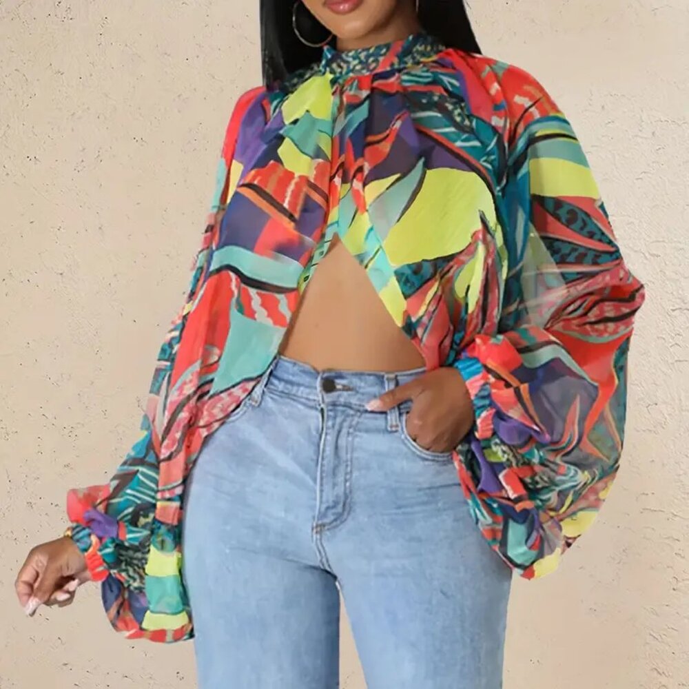 Festive Organza Balloon Sleeve Blouse